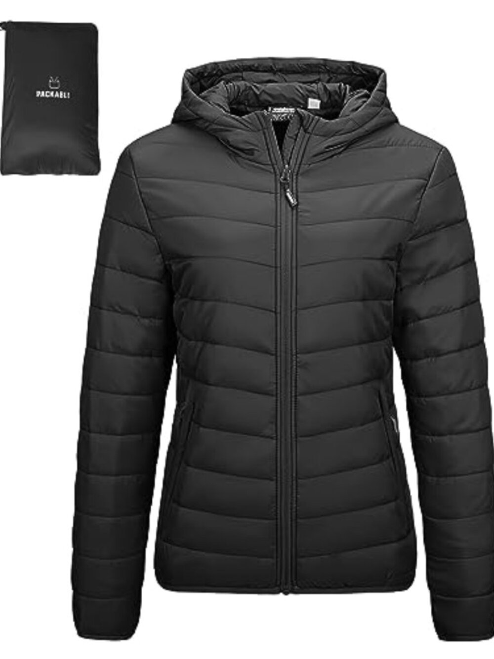 Packable Lightweight Full-Zip Puffer Jacket Hood Quilted Winter Coat